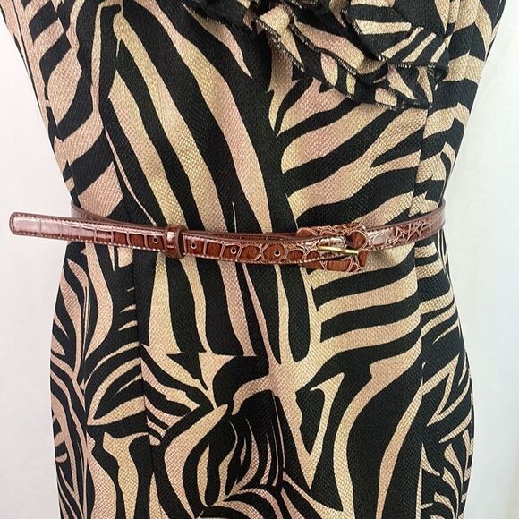 Kay Unger Tan and Black Animal Print Midi Dress With Belt - Picture 3 of 7